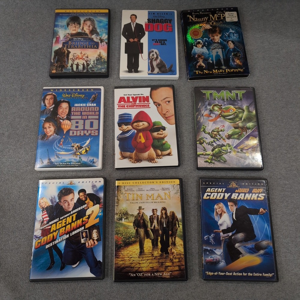 Older Kids 9 DVD Movie Bundle Bridge to Terabithia TMNT Alvin Agent Cody Banks - Picture 1 of 1